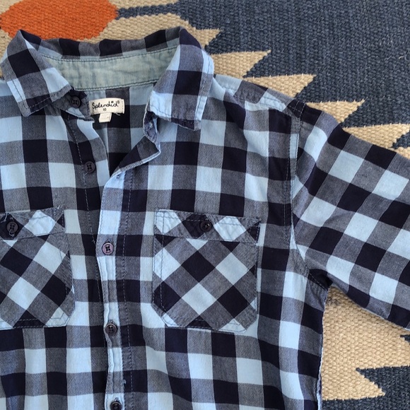 SPLENDID kids blue check shirt size 10 with pockets button down elbow patches - Picture 10 of 16